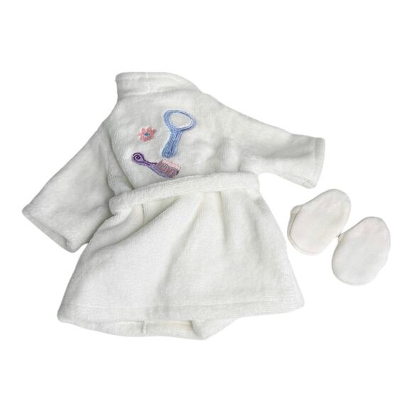 American Girl Doll Spa Robe & Slippers Set Terrycloth White Blue Bathrobe Pjs - Picture 3 of 5